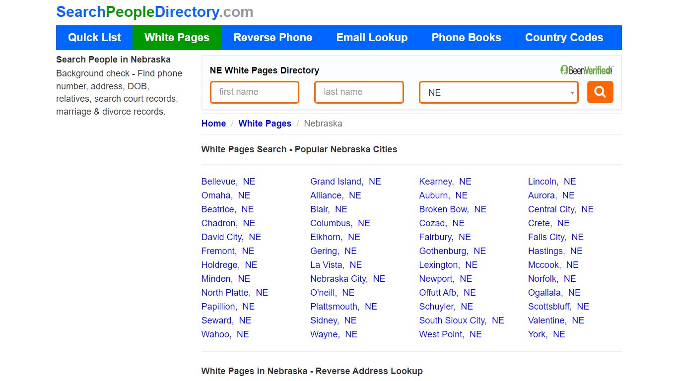 White Pages in Nebraska, Find a Person, Local Directory